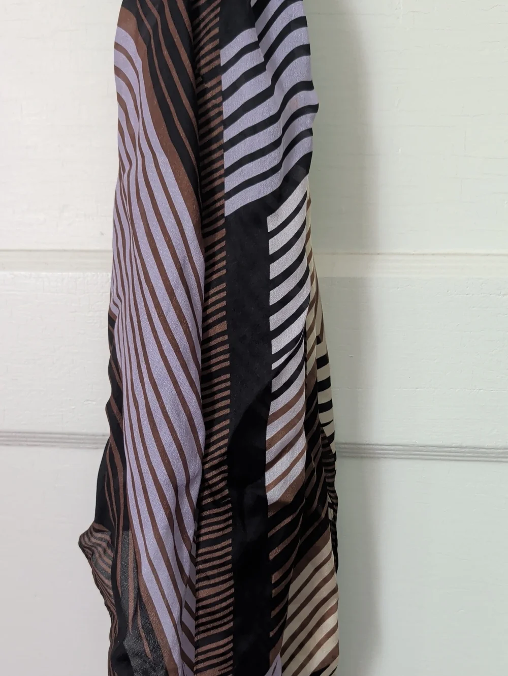 Vince Camuto Silk Scarf Black Brown Horizontal Striped Lightweight Rectangle VTG